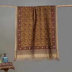 Yellow - Handloom Cotton Natural Dyed Block Print Pedana Kalamkari Towel 19