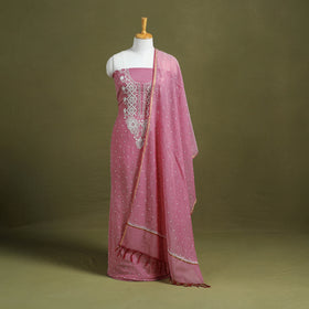 Pink Hand Embroidery 2pc Mul Chanderi Chikankari Dress Material
