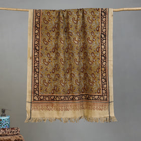 Yellow - Handloom Cotton Natural Dyed Block Print Pedana Kalamkari Towel 26