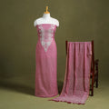 Pink Hand Embroidery 2pc Mul Chanderi Chikankari Dress Material