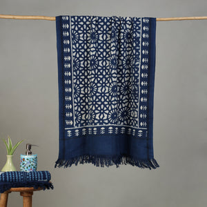Blue - Pipad Hand Block Print Natural Dyed Pure Handloom Cotton Towel 09