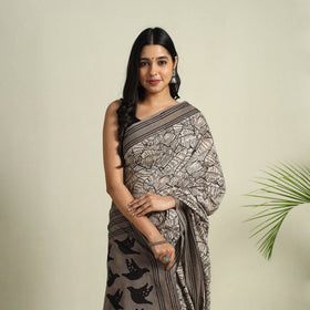 Buy Grey Bindaas Art Natural Dyed Cotton Block Print Saree