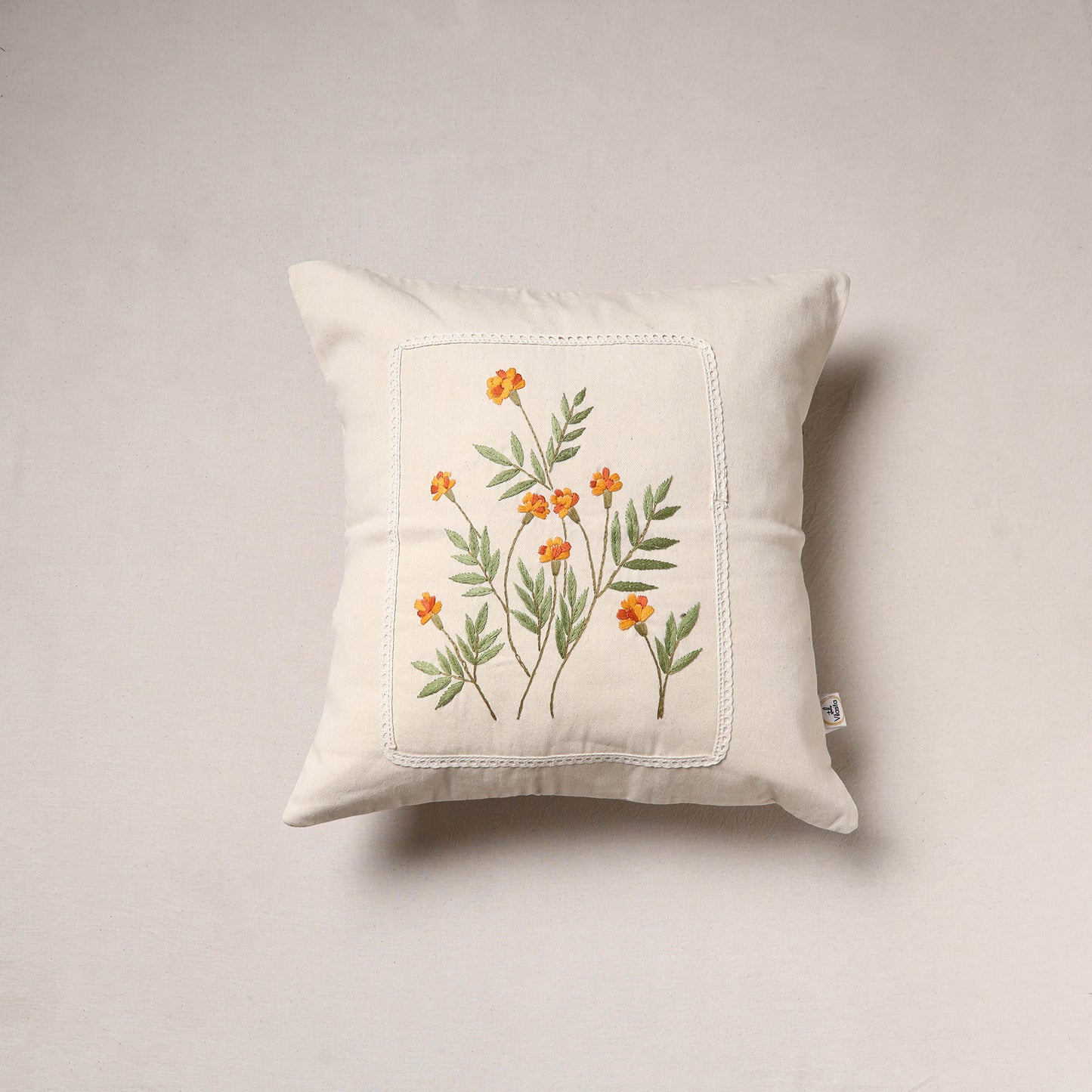 Marigold Garden Hand Embroidered Cushion Cover (16 x 16 in)