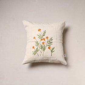 Marigold Garden Hand Embroidered Cushion Cover (16 x 16 in)