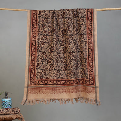 Beige - Handloom Cotton Natural Dyed Block Print Pedana Kalamkari Towel 27