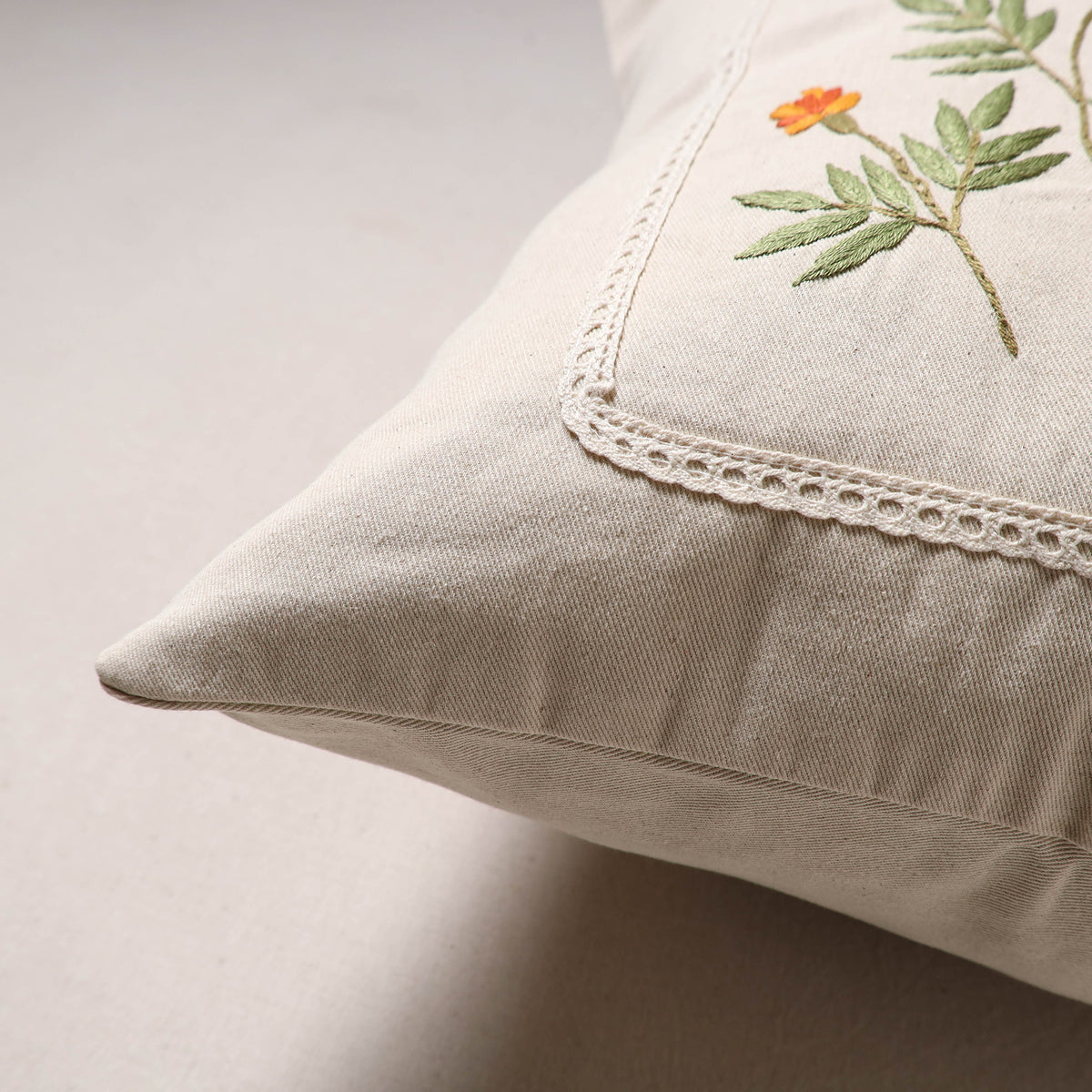 Marigold Garden Hand Embroidered Cushion Cover (16 x 16 in)