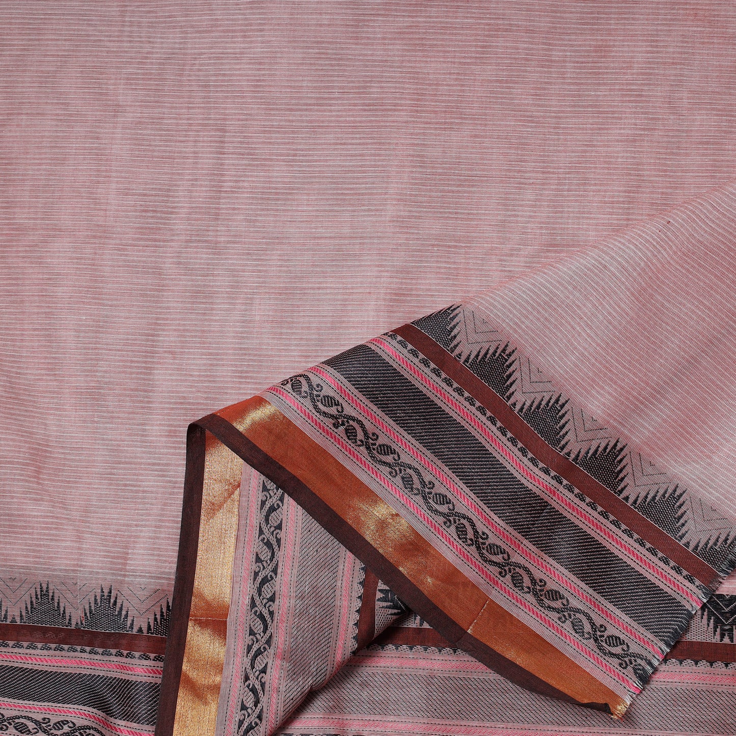 Pink - Kanchipuram Cotton Fabric with Zari Border