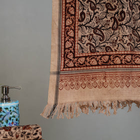 Beige - Handloom Cotton Natural Dyed Block Print Pedana Kalamkari Towel 27