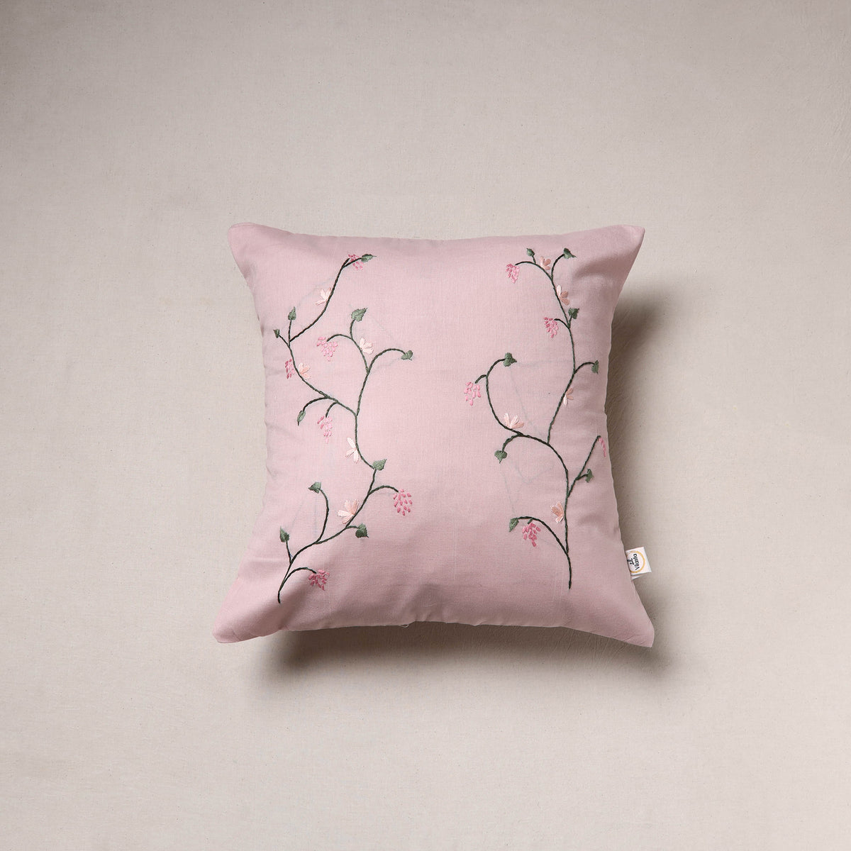 Cypress Vine Hand Embroidered Cushion Cover (16 x 16 in)