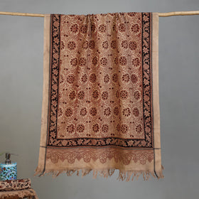 Beige - Handloom Cotton Natural Dyed Block Print Pedana Kalamkari Towel 28
