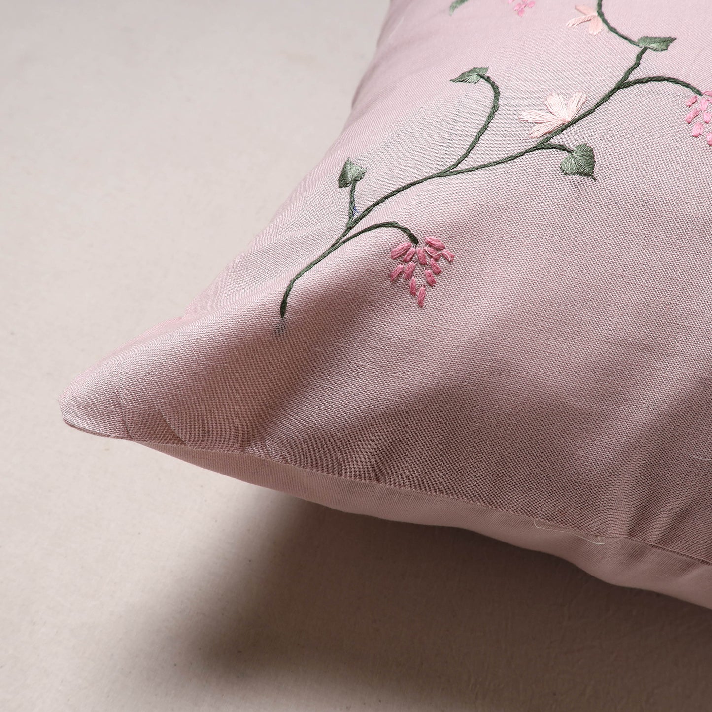 Cypress Vine Hand Embroidered Cushion Cover (16 x 16 in)
