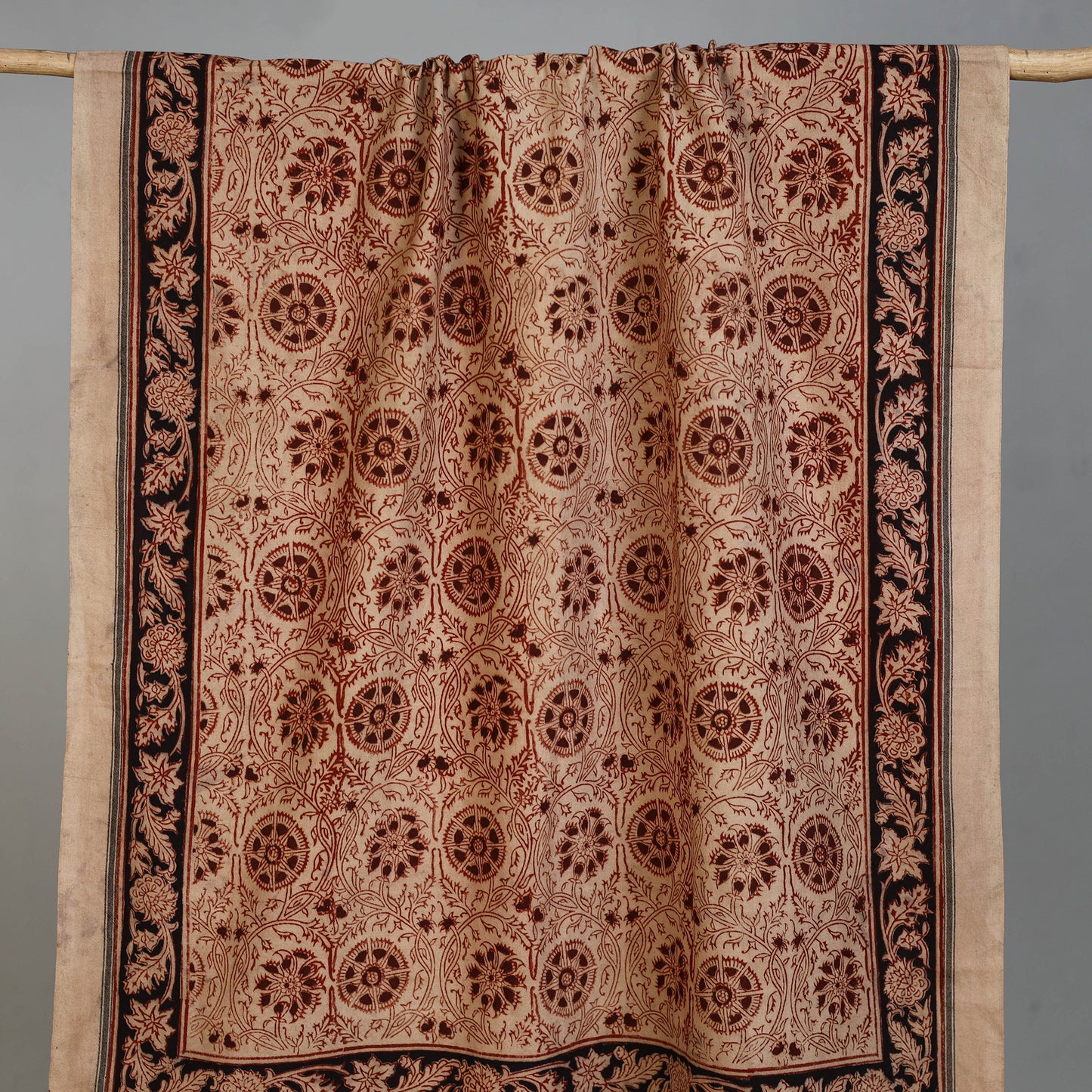 Beige - Handloom Cotton Natural Dyed Block Print Pedana Kalamkari Towel 28