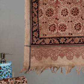 Beige - Handloom Cotton Natural Dyed Block Print Pedana Kalamkari Towel 28