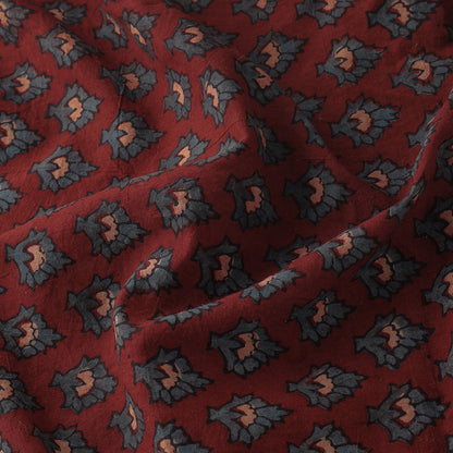 Red - Maroon With Floral Buta Ajrakh Block Printed Cotton Fabric