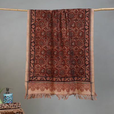 Maroon - Handloom Cotton Natural Dyed Block Print Pedana Kalamkari Towel 29