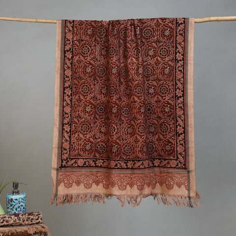 Maroon - Handloom Cotton Natural Dyed Block Print Pedana Kalamkari Towel 29