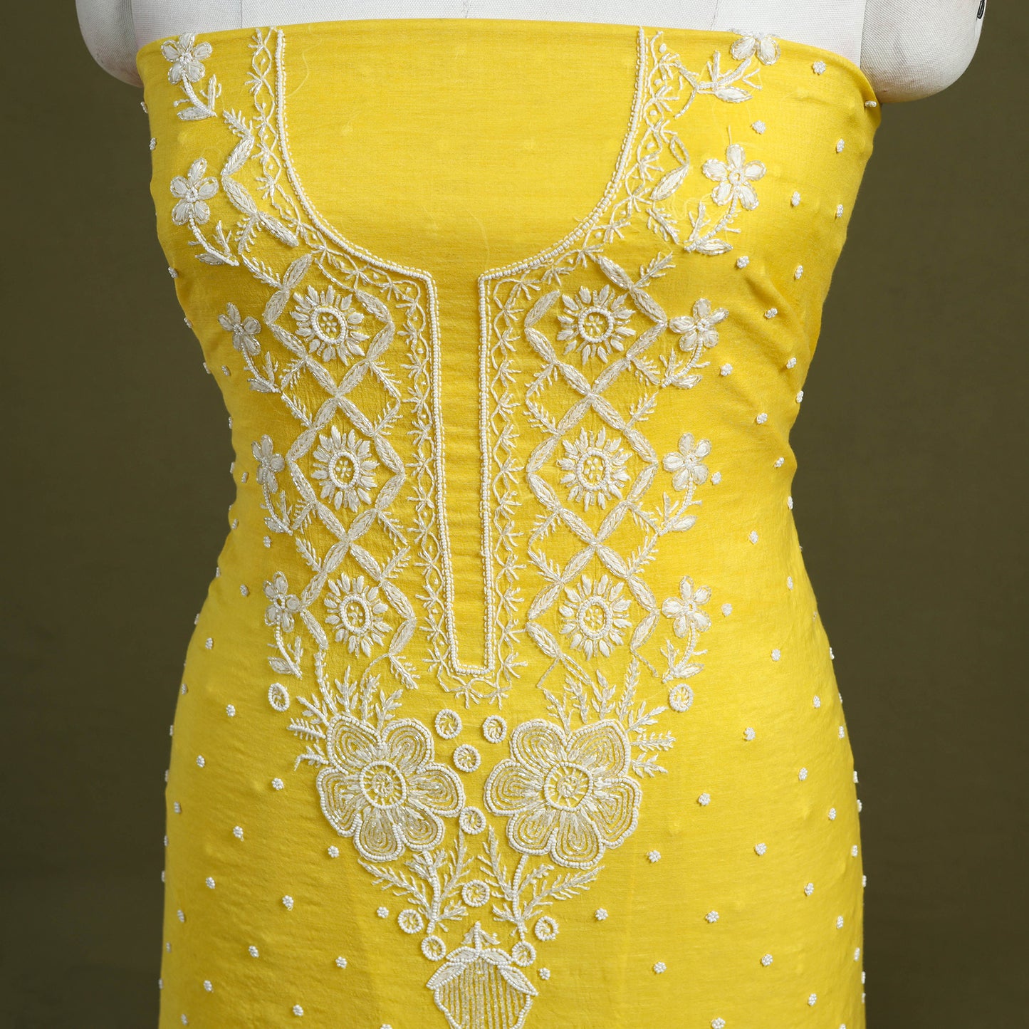 Hand Embroidery 2pc Mul Chanderi Chikankari Dress Material