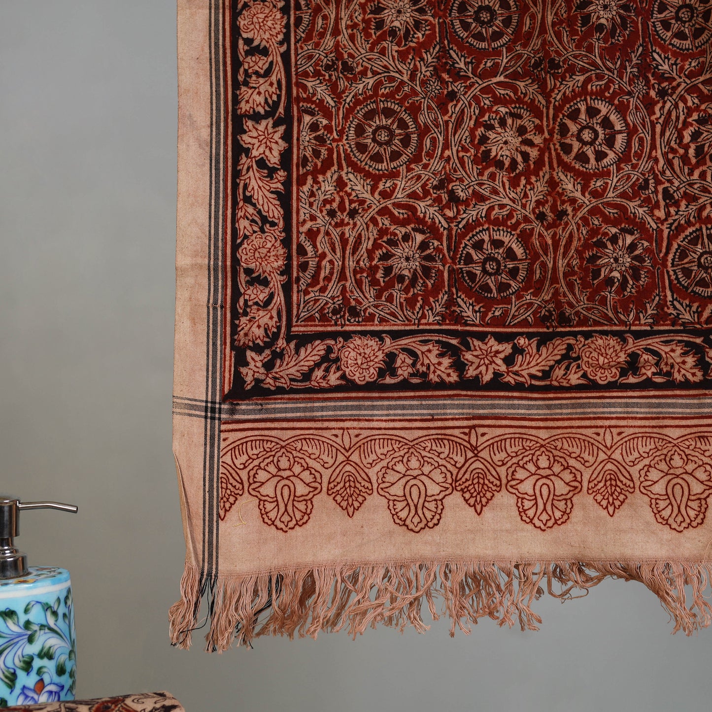 Maroon - Handloom Cotton Natural Dyed Block Print Pedana Kalamkari Towel 29
