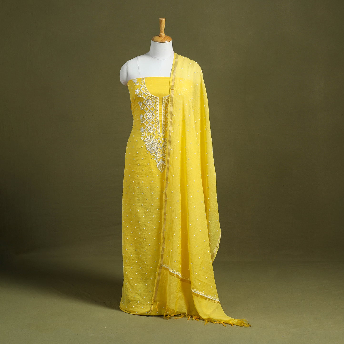 Hand Embroidery 2pc Mul Chanderi Chikankari Dress Material