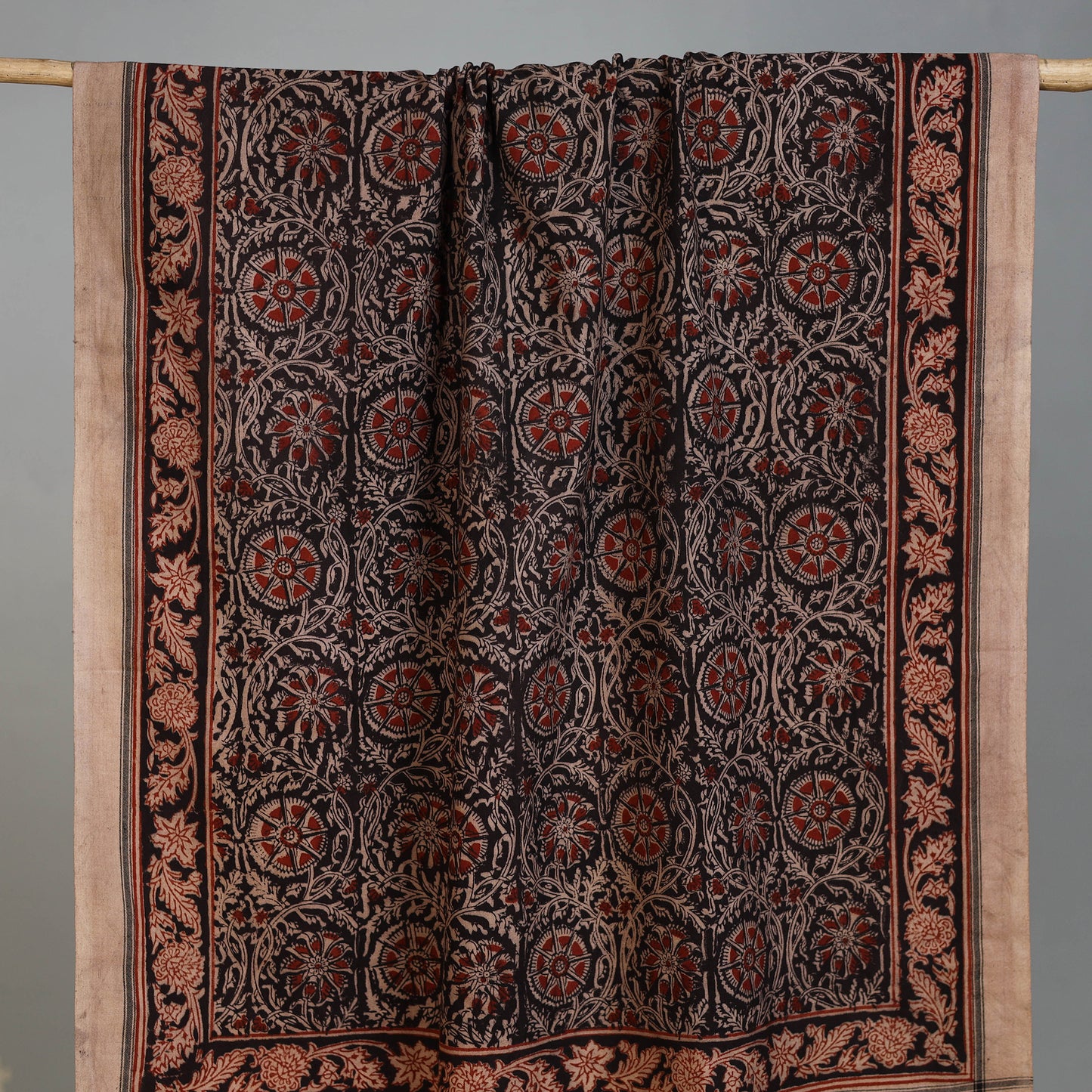 Gray - Handloom Cotton Natural Dyed Block Print Pedana Kalamkari Towel 30