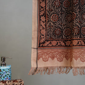 Gray - Handloom Cotton Natural Dyed Block Print Pedana Kalamkari Towel 30