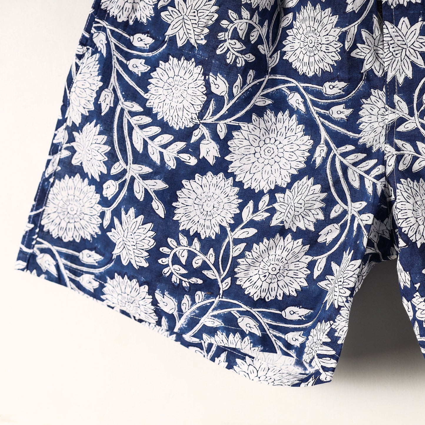 Blue - Sanganeri Block Printed Cotton Unisex Boxer/Shorts