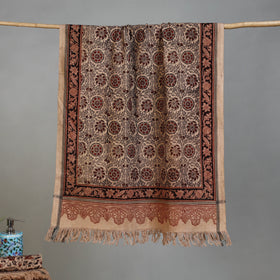 Beige - Handloom Cotton Natural Dyed Block Print Pedana Kalamkari Towel 31
