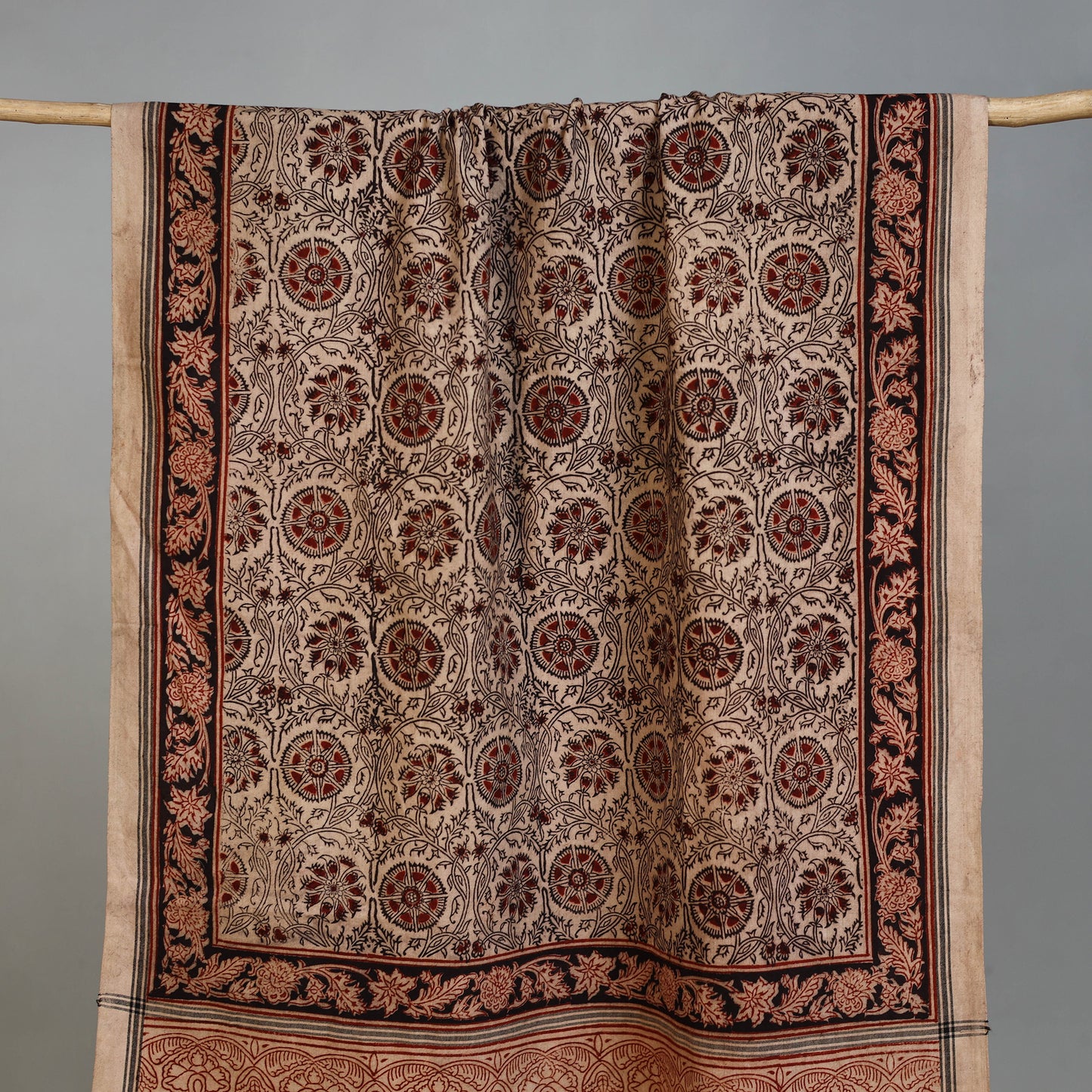 Beige - Handloom Cotton Natural Dyed Block Print Pedana Kalamkari Towel 31