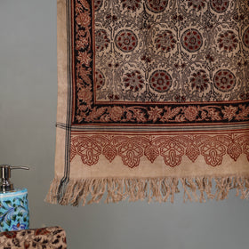 Beige - Handloom Cotton Natural Dyed Block Print Pedana Kalamkari Towel 31