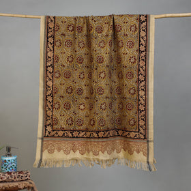 Yellow - Handloom Cotton Natural Dyed Block Print Pedana Kalamkari Towel 32