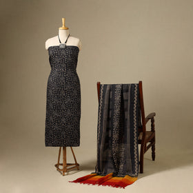 Black - 2pc tussar silk handloom unstitched dress material