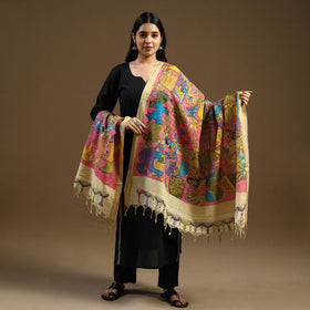 Pink Pen Work Mangalagiri Cotton Handpainted Kalamkari Dupatta