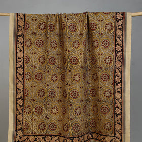 Yellow - Handloom Cotton Natural Dyed Block Print Pedana Kalamkari Towel 32