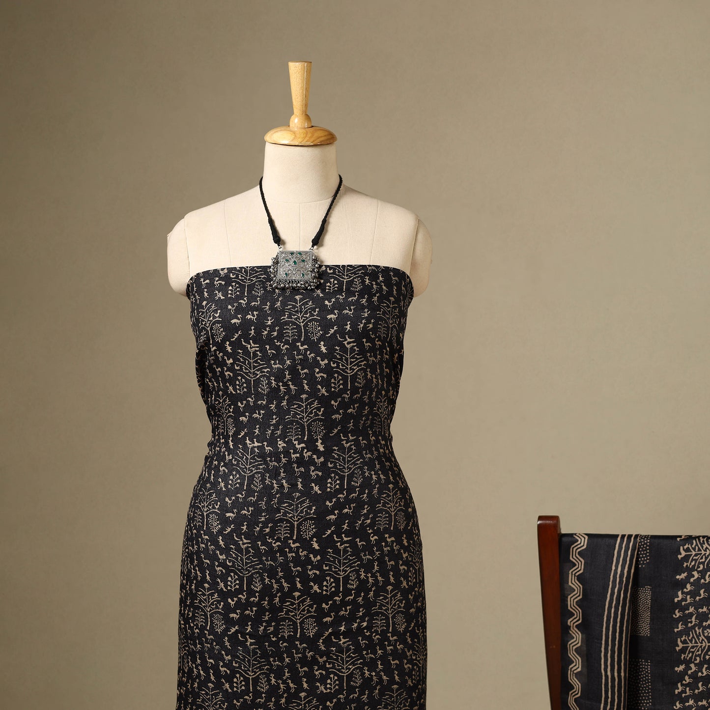 Black - 2pc tussar silk handloom unstitched dress material