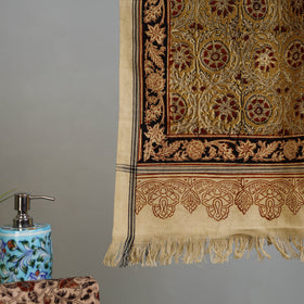 Yellow - Handloom Cotton Natural Dyed Block Print Pedana Kalamkari Towel 32