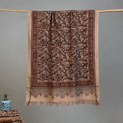 Brown - Handloom Cotton Natural Dyed Block Print Pedana Kalamkari Towel 33