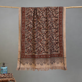 Brown - Handloom Cotton Natural Dyed Block Print Pedana Kalamkari Towel 33