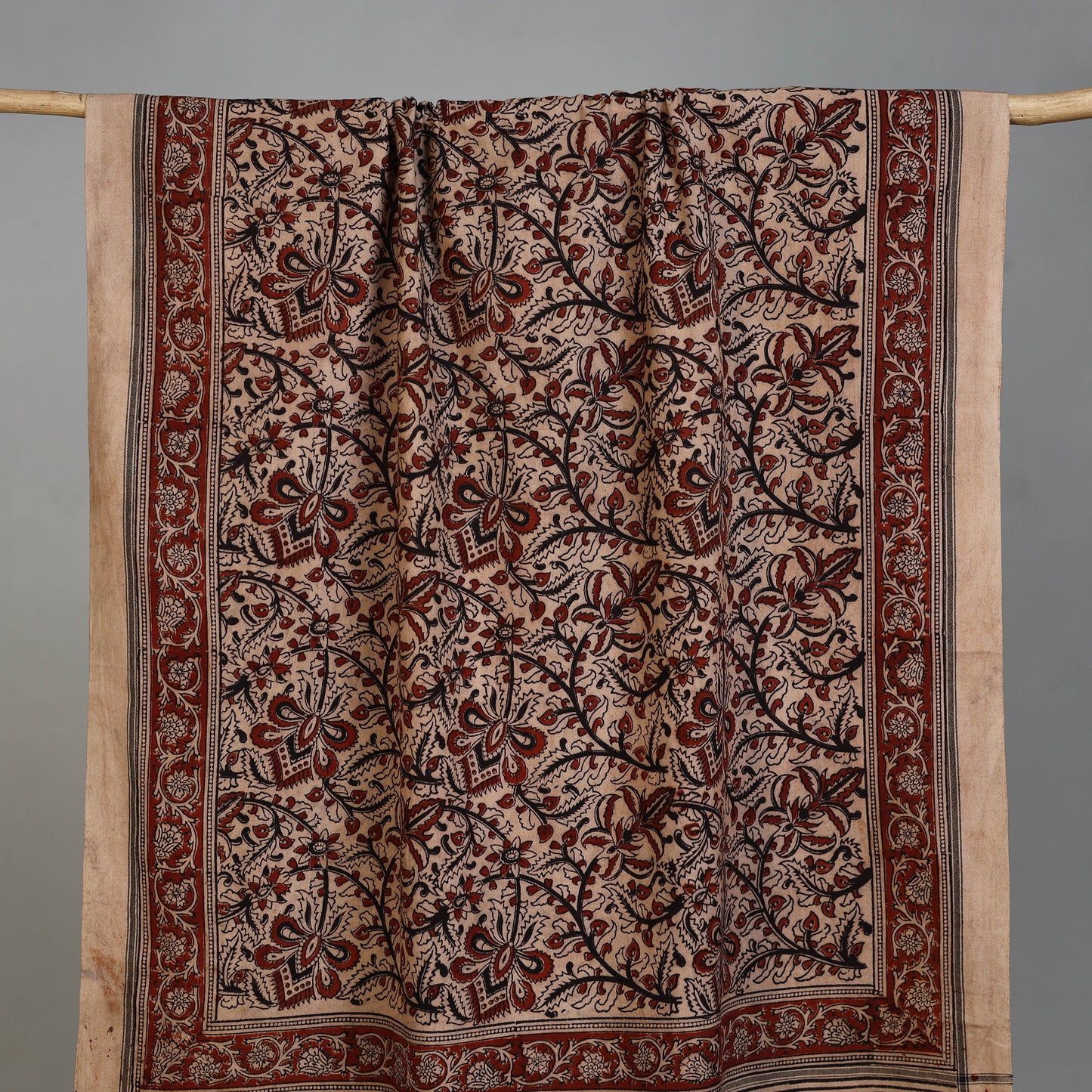 Brown - Handloom Cotton Natural Dyed Block Print Pedana Kalamkari Towel 33