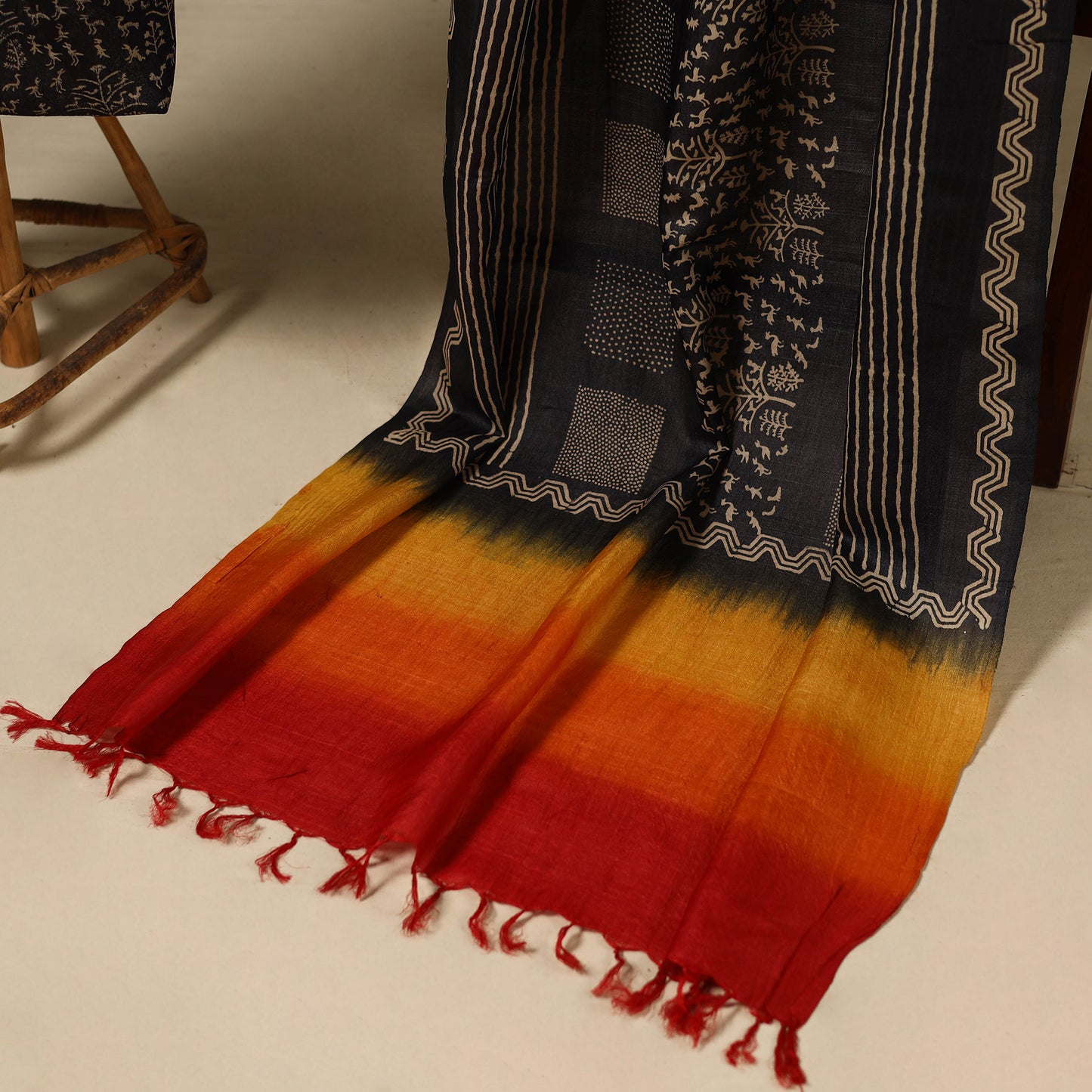 Black - 2pc tussar silk handloom unstitched dress material