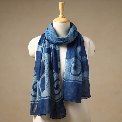 Blue - Bindaas Block Printed Natural Dyed Linen Handloom Stole 07