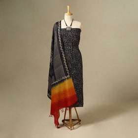 Black - 2pc tussar silk handloom unstitched dress material