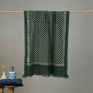 Green - Pipad Hand Block Print Natural Dyed Pure Handloom Cotton Towel 16