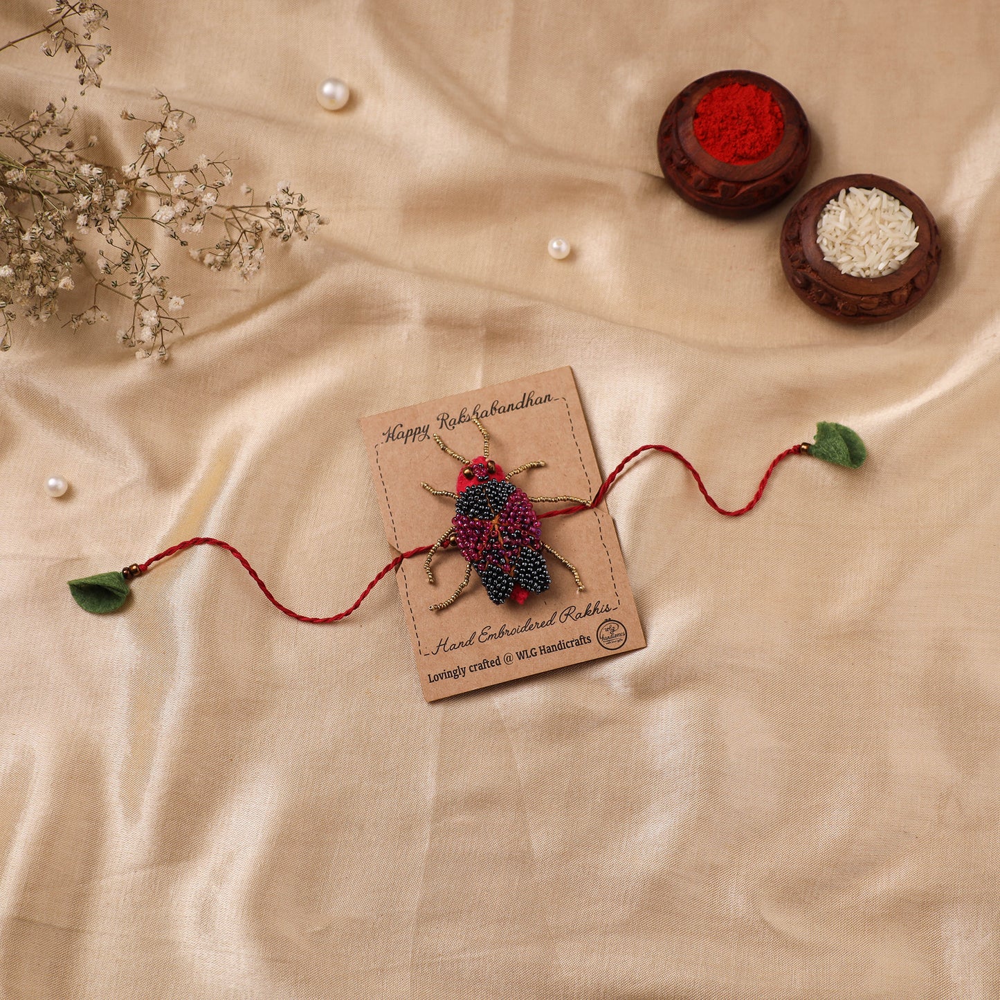 Cockroach - Reusable Hand Embroidered Bead Work Rakhi 02