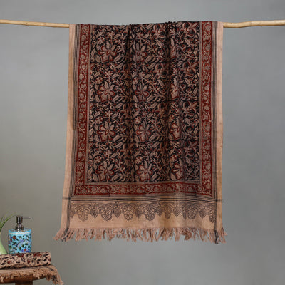 Brown - Handloom Cotton Natural Dyed Block Print Pedana Kalamkari Towel 34