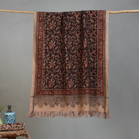 Brown - Handloom Cotton Natural Dyed Block Print Pedana Kalamkari Towel 34