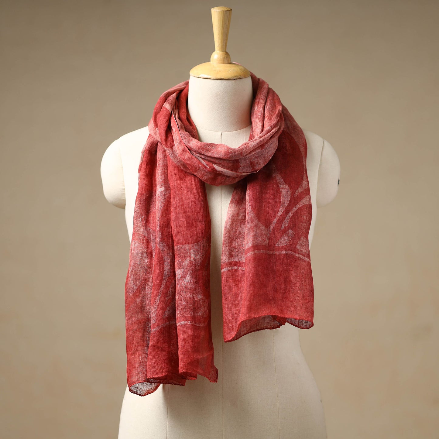 Red - Bindaas Block Printed Natural Dyed Linen Handloom Stole 05