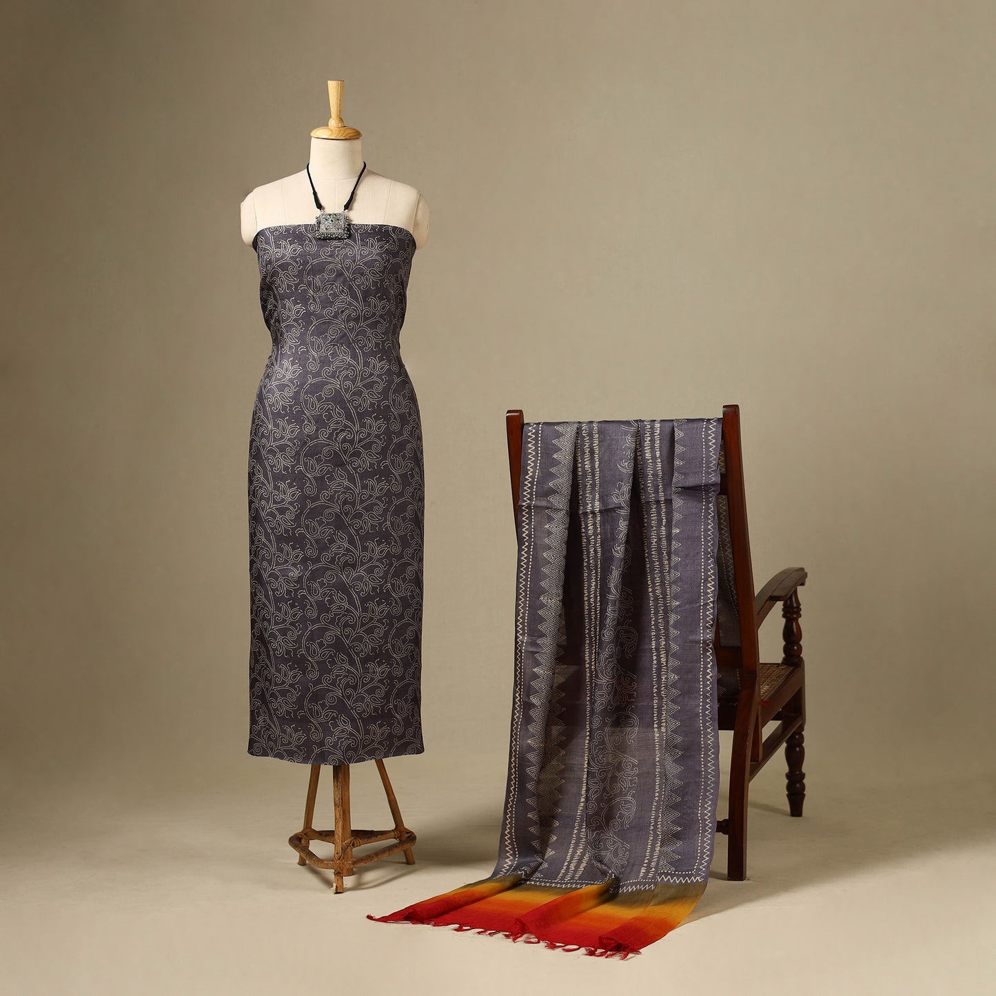 Black - 2pc tussar silk handloom unstitched dress material