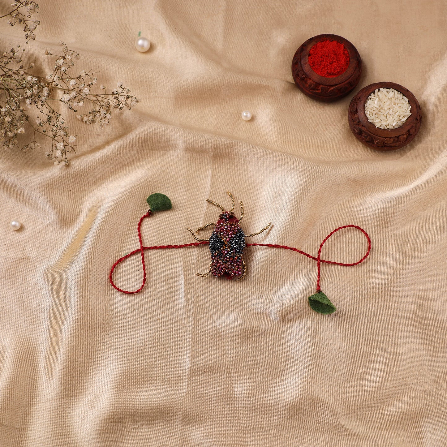 Cockroach - Reusable Hand Embroidered Bead Work Rakhi 03
