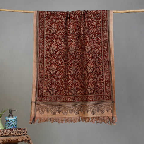 Maroon - Handloom Cotton Natural Dyed Block Print Pedana Kalamkari Towel 36