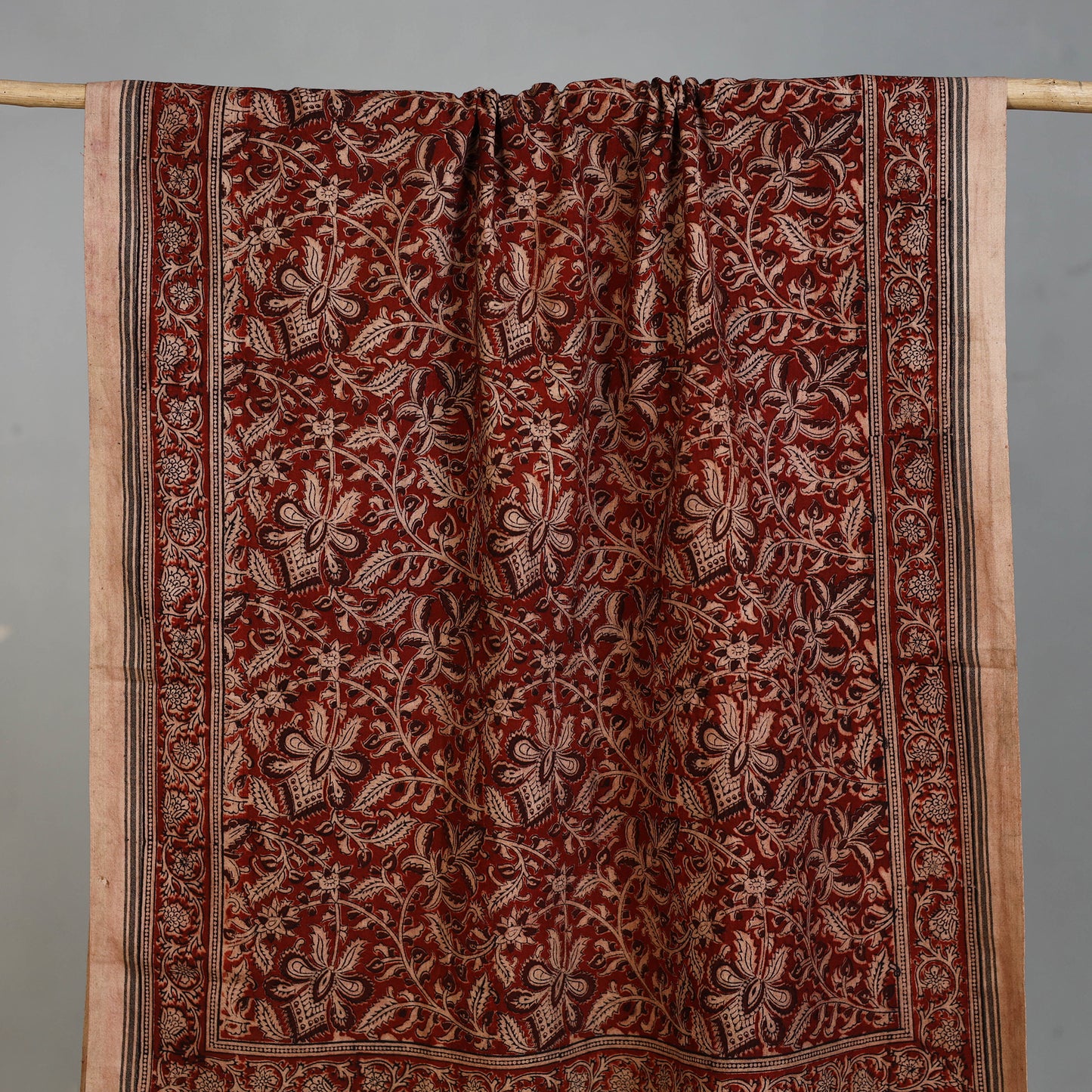 Maroon - Handloom Cotton Natural Dyed Block Print Pedana Kalamkari Towel 36
